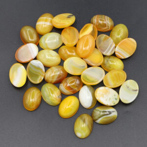 Yellow striped agate / 13*18MM oval ring surface