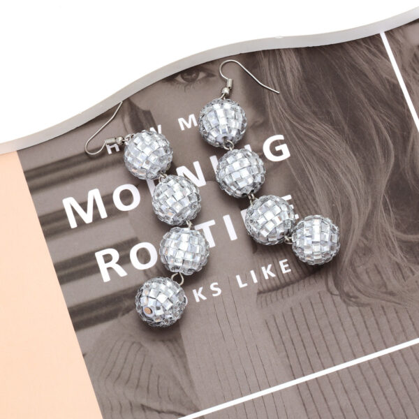 Wholesale Super Glitter Handmade Beaded Disco Ball Long Mirror Bead Earrings