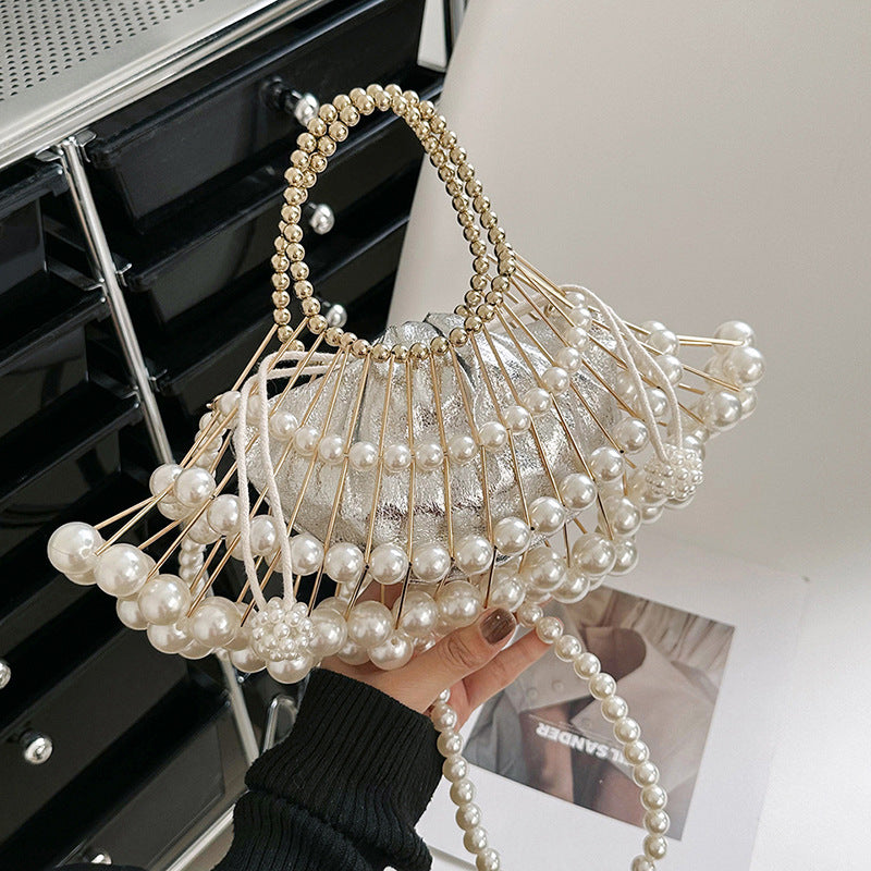 Wholesale lyester Pearl Chain Vintage Dinner Tote Bag