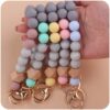 Wholesale Wooden Octagon Hand Silicone Beaded Wrist Keychain