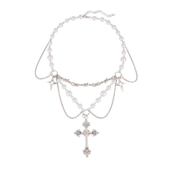 Wholesale Imitation Pearl Tassel Cross All-match Fashion Necklace