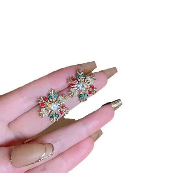 Wholesale Christmas Creative Diamond-encrusted Colorful Christmas Snowflake Earrings