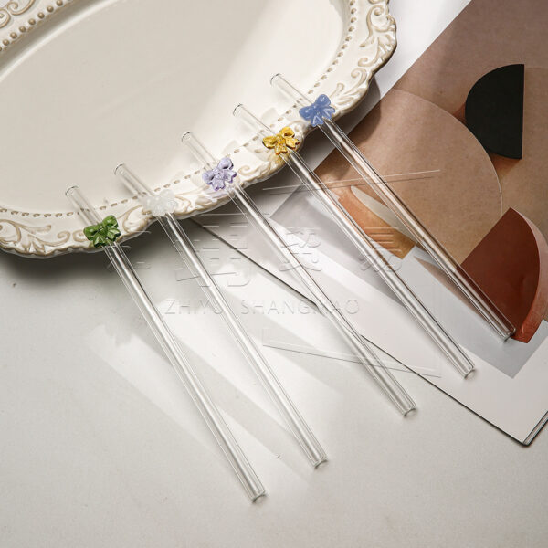Wholesale Colorful Bow Transparent Borosilicate Glass Straws