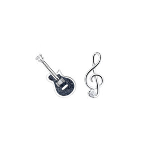 Black guitar note earrings (white gold with ear plugs)