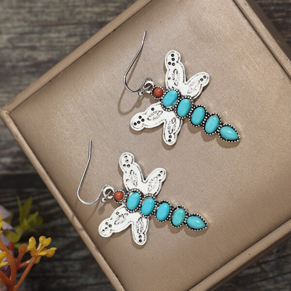 O1CN01H0oSYs1qyMbnPF8bv_2206372095564-0-cib Wholesale Bohemian Vintage Natural Turquoise Dragonfly Alloy Earrings