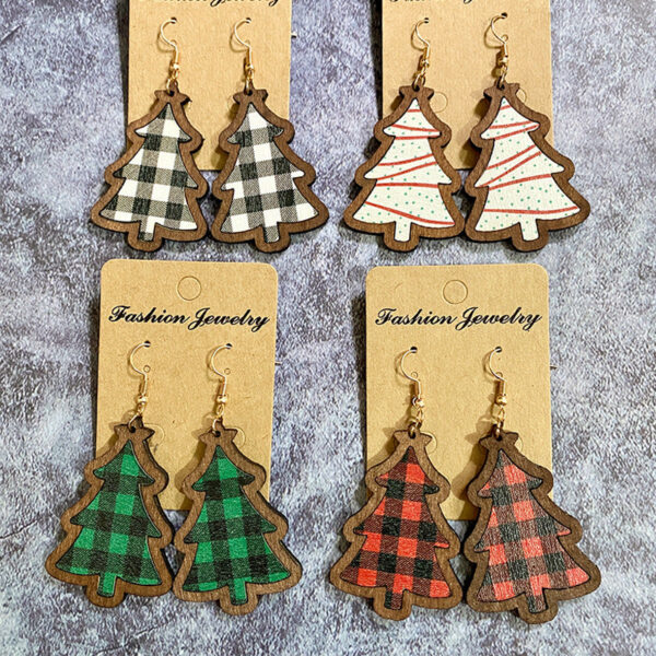 O1CN01H2rAHP1zp30nLGolO__2215459036762-0-cib Wholesale Christmas Black and Red Plaid Christmas Tree Wooden Earrings