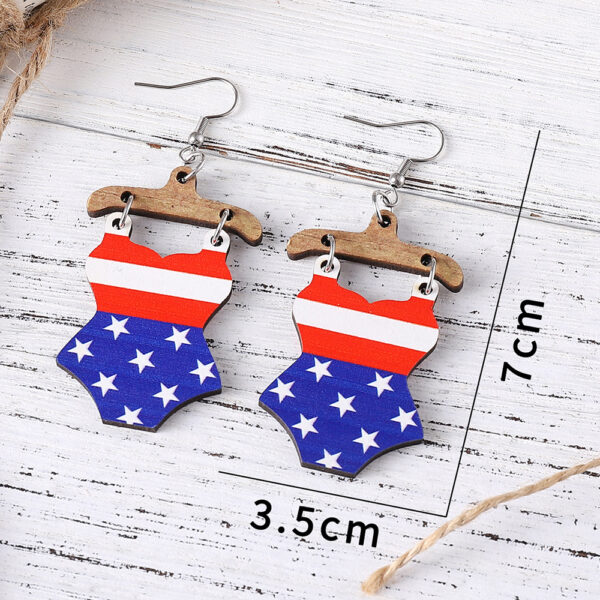 Wholesale Star Stripe Love Swimsuit Dwarfs Double Sided Wood Earrings
