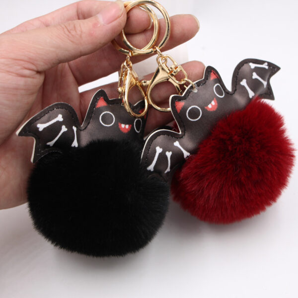 Wholesale Halloween PU Leather Bat Fur Ball Keychain
