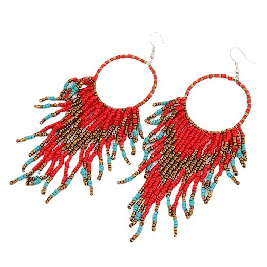 Wholesale Rice Beads Fashion Boho Style Beaded Tassel Drop Earrings