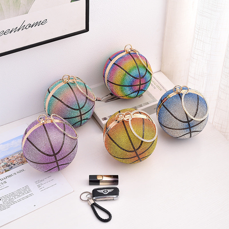 Wholesale PU Basketball Banquet Bag Circular Gradient Full Diamond Handheld Banquet Bag