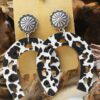 Wholesale of Western Wind Cow Pattern Turquoise Alloy Horseshoe Leopard Pattern Cross Leather Earrings