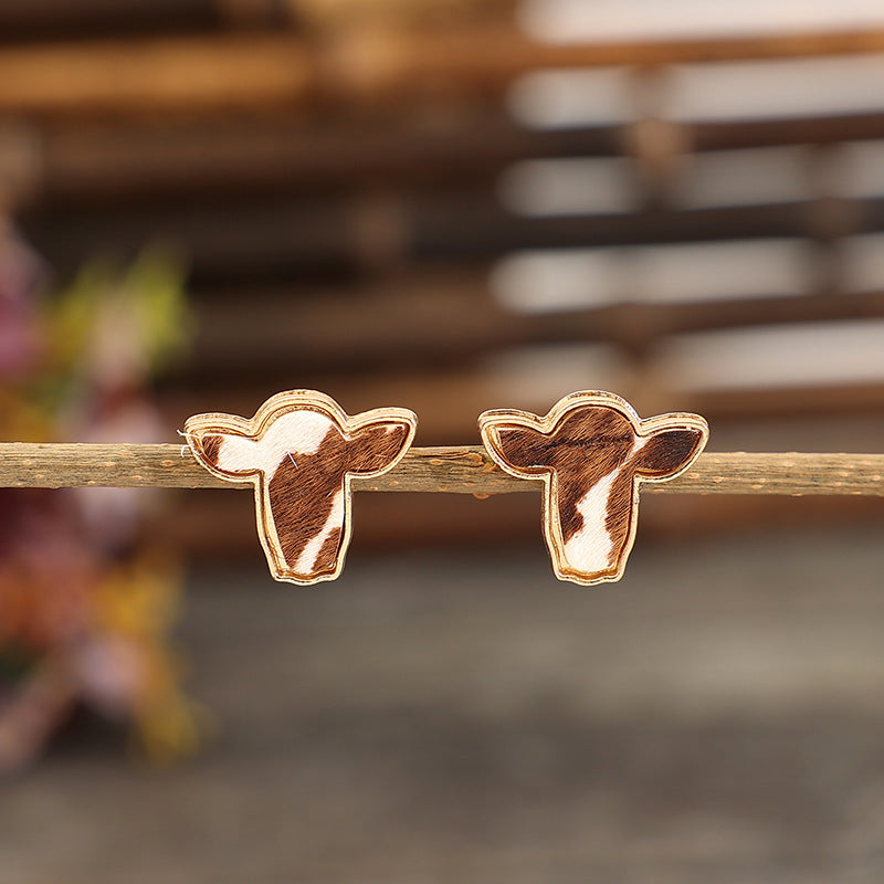Wholesale Retro Western Style Cowhead Alloy Earrings