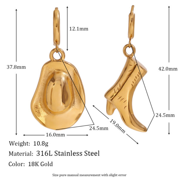 Wholesale Stainless Steel Plated 18K Gold Western Cowboy Boots Hat Earrings