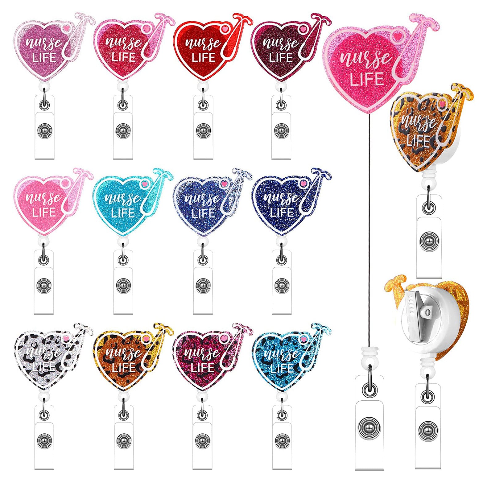 Wholesale Badge Reels Acrylic Glitter Stethoscope Doctor Nurse Retractable Keychain