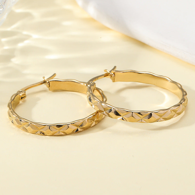 Wholesale Rhombus Lattice Titanium Steel Gold Plated Earrings