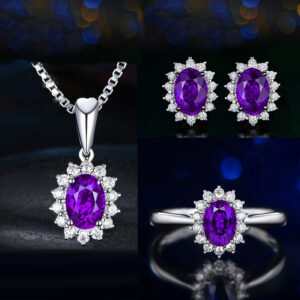 Purple "earrings + necklace + Ring Opening] / 30% white copper plated platinum