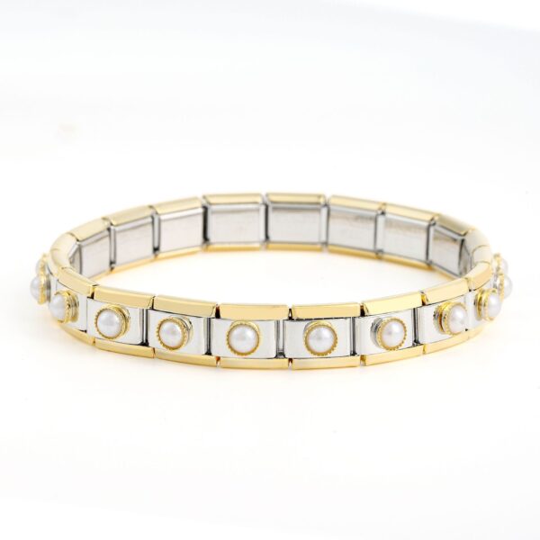 Wholesale Composable Bracelet Fan-shaped Pink Peach Heart Single 9MM Stainless Steel Elastic Bracelet