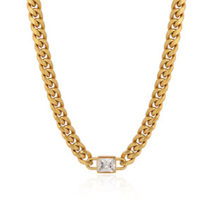 Wholesale Stainless Steel 18K Gold Plated Zircon Pendant Necklace