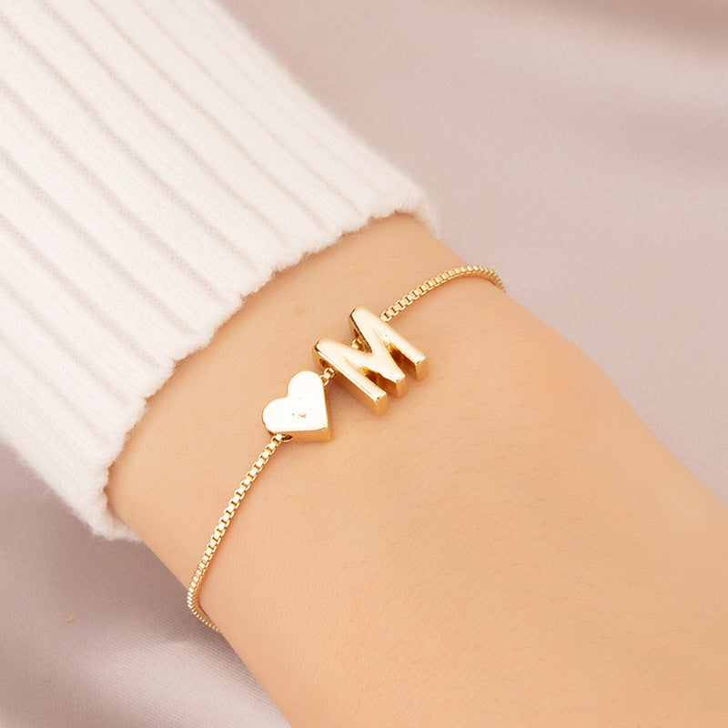 Wholesale Heart 26 Alphabet Alloy Bracelet