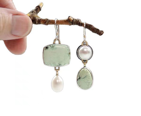 O1CN01HbKwBN1zREIbfK1nA_4114396710-0-cib Wholesale Handmade Blue Jade Agate Freshwater Pearl Earrings