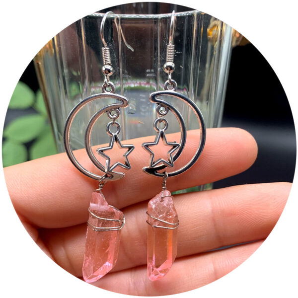 Wholesale Natural Crystal Pentagram Alloy Earrings