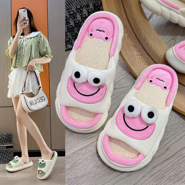 Wholesale Cute Milk Frog Cartoon Linen Thick Sole Slippers