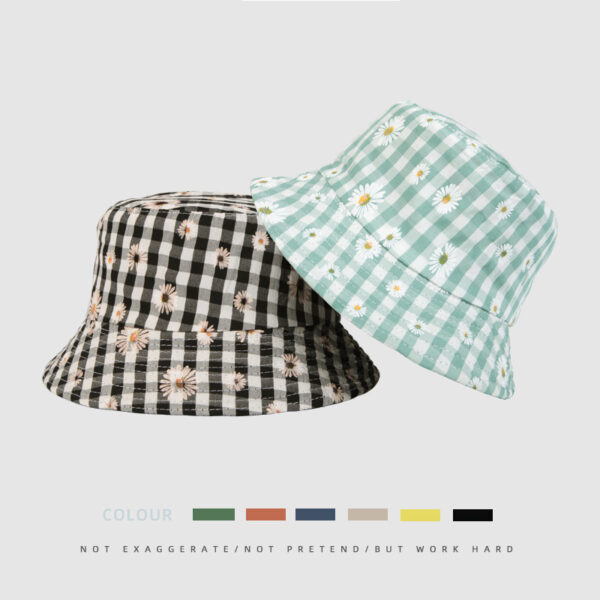 O1CN01HcSxuF1DQgK42tlY0_2924390211-0-cib Wholesale Sunscreen Daisy Plaid Print Polyester Bucket Hat