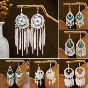 Wholesale Color Long Feather Tassel Alloy Earrings