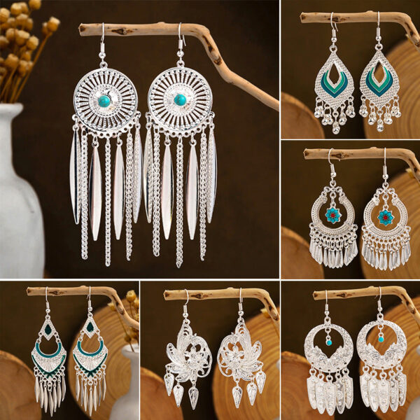 Wholesale Color Long Feather Tassel Alloy Earrings