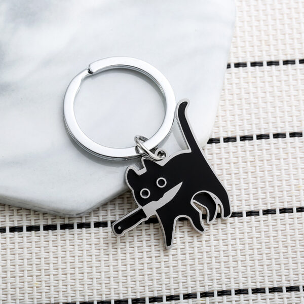 Wholesale Stainless Steel Black Cat Keychain with Knife