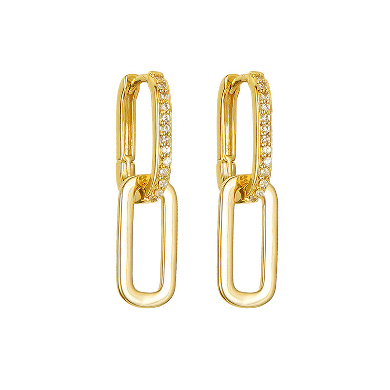 Wholesale Inlaid Zircon Elongated Copper Earrings
