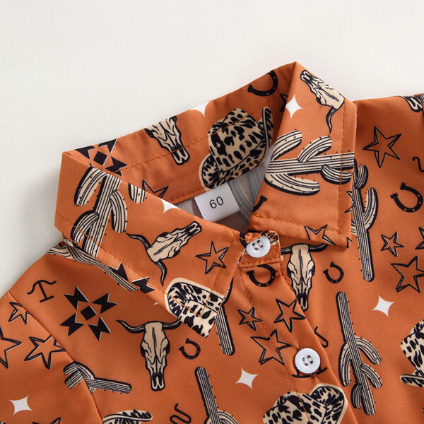 Wholesale Cotton Boys Shirt Aztec Western Style Denim Cactus Jumpsuit