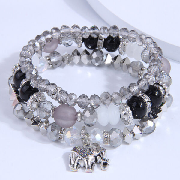 Wholesale Glass Bead Alloy Small Elephant Pendant Multilayer Bracelet