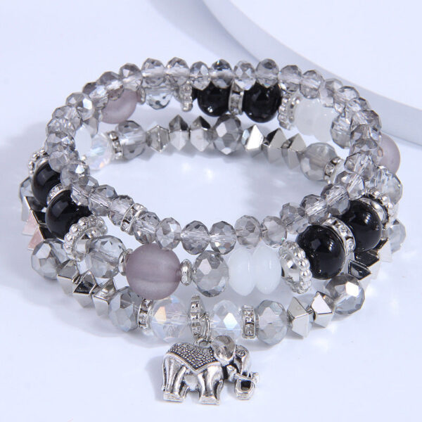 Wholesale Glass Bead Alloy Small Elephant Pendant Multilayer Bracelet