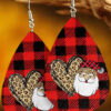 Wholesale Christmas Red Plaid Drop Santa Claus Leopard Pattern Love Leather Earrings