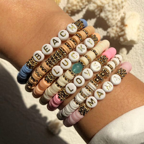Wholesale Bohemian Style Soft Clay Letter Bracelet Combination Set