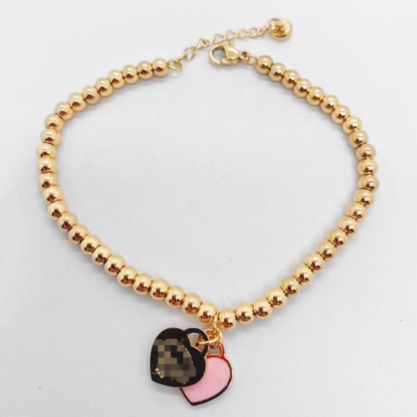 Wholesale Double Heart Bead Titanium Steel Peach Heart Pendant Love Epoxy Bracelet