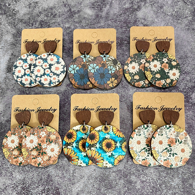 Wholesale of Bohemian Flower Splicing Wood Earrings