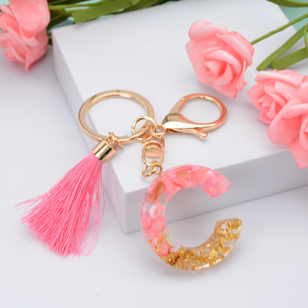 Wholesale Pink Tassel 26 Letter Crystal Resin Keychain