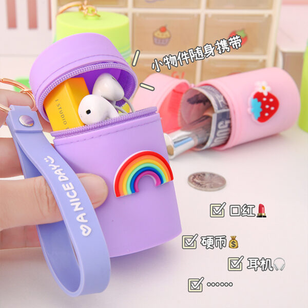 Wholesale Mini Portable Silicone Bucket Storage Bag Coin Purse Keychain