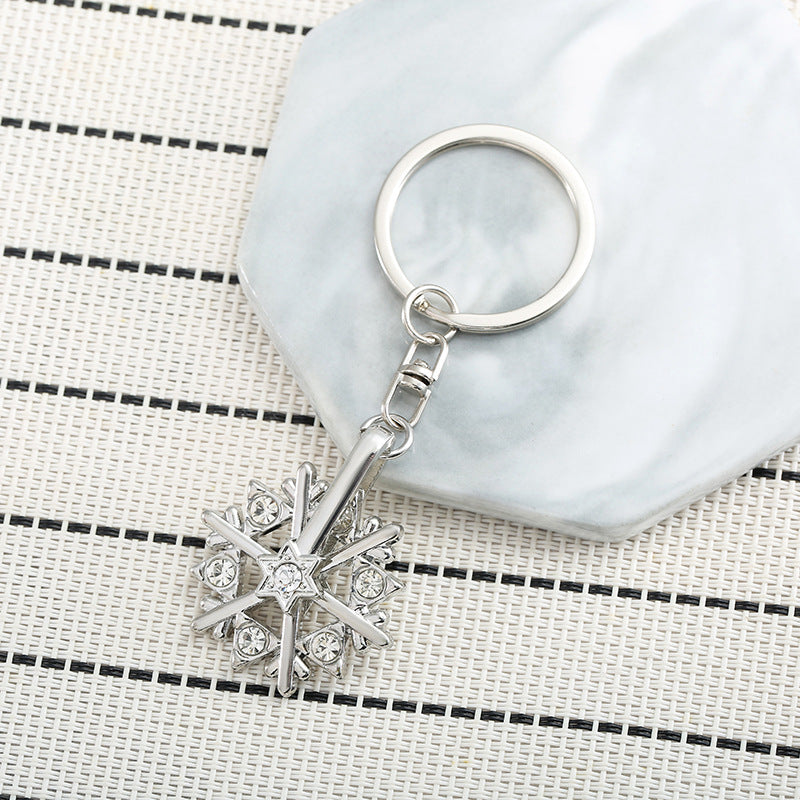 Wholesale Rotatable Diamond Snowflake Keychain