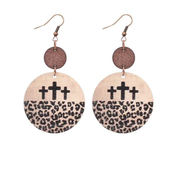 O1CN01HlLwZu1ftMXkQ447T_3172764064-0-cib Wholesale Vintage Leopard Print Cross Hollow Wood Chip Round Earrings