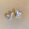 Wholesale Valentine's Day Silver Needle Fold Heart Pearl Earrings