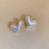 Wholesale Valentine's Day Silver Needle Fold Heart Pearl Earrings