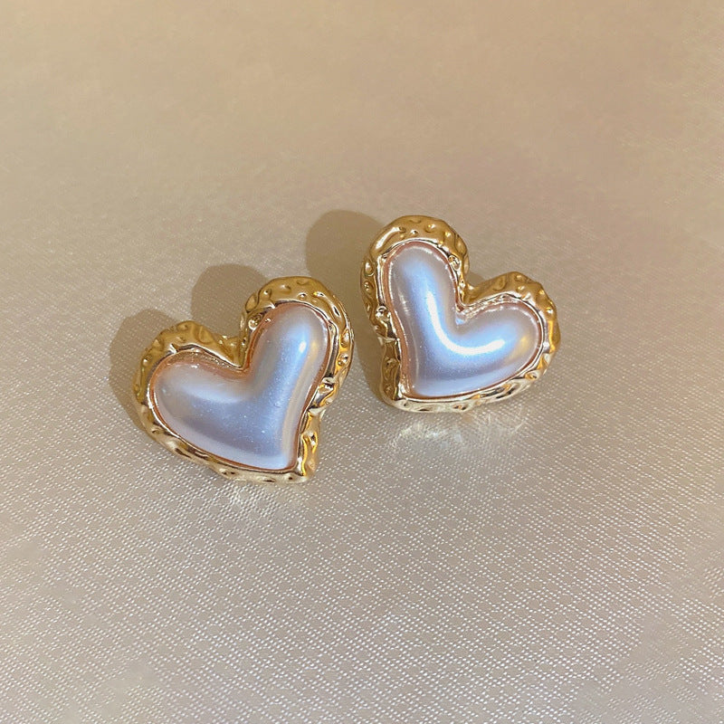 Wholesale Valentine's Day Sier Needle Fold Heart Pearl Earrings
