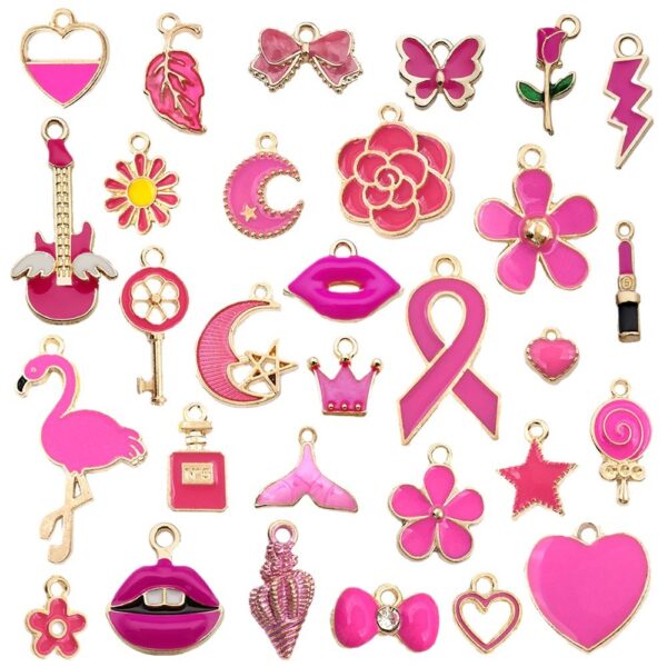 Wholesale Rose Red Drip Oil Cartoon Alloy DIY Necklace Bracelet Pendant