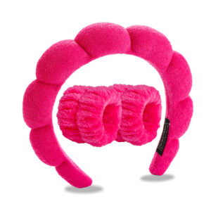 Rose red headband (terry velvet) + 2 wrist straps (seam interface)