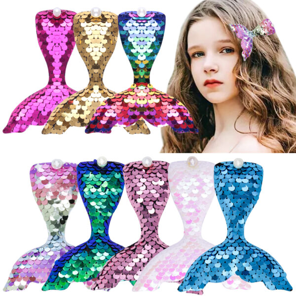 Wholesale Cartoon Mermaid Tail Flip Sequin Fabric Hair Clip