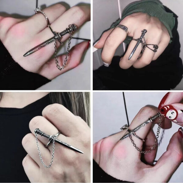 Wholesale Gothic Dark Cross Sword Tassel Alloy Ring
