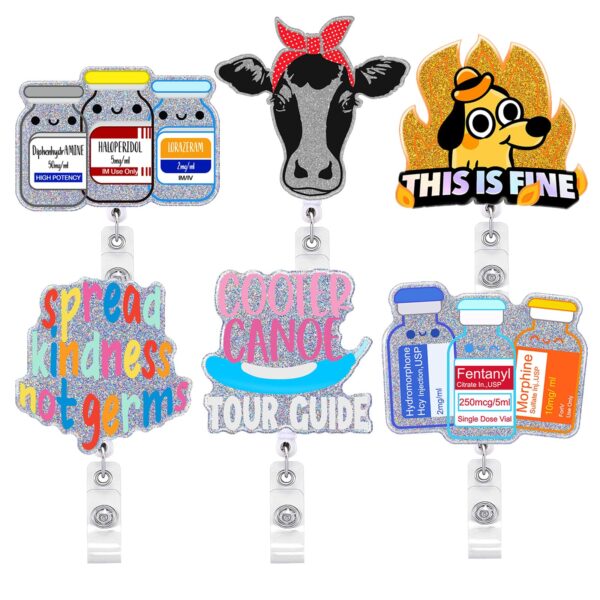 Wholesale Acrylic Medicine Bottle Bulldog Rotating Retractable Badge Scroll Keychain